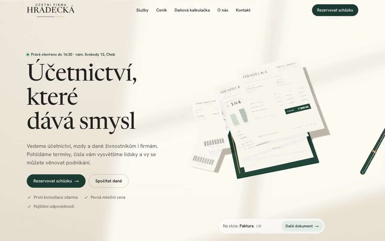 Účetní firma Hradecká, website preview